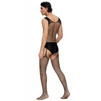 Men's Bodystocking, Solid panels and hole pattern mesh, ONE SIZE, BLACK